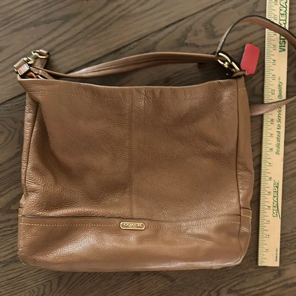 Coach Tan and Red Soft Pebble Leather Crossbody Bag - Picture 4 of 9